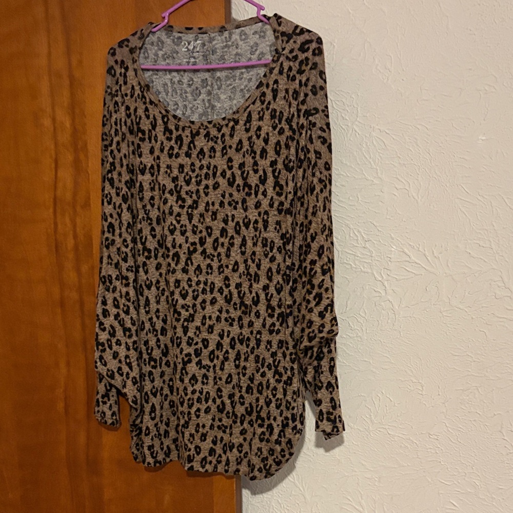 24/7 Comfort Apparel Animal Print Blouse